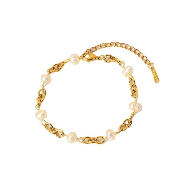 18 Karat Gold Plated Pearl Chain Bracelet