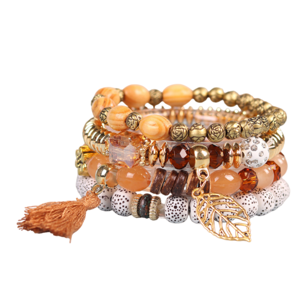 Bohemian Tassel Bracelet Set with Glass Beads Multi-Layer Jewelry Coffee