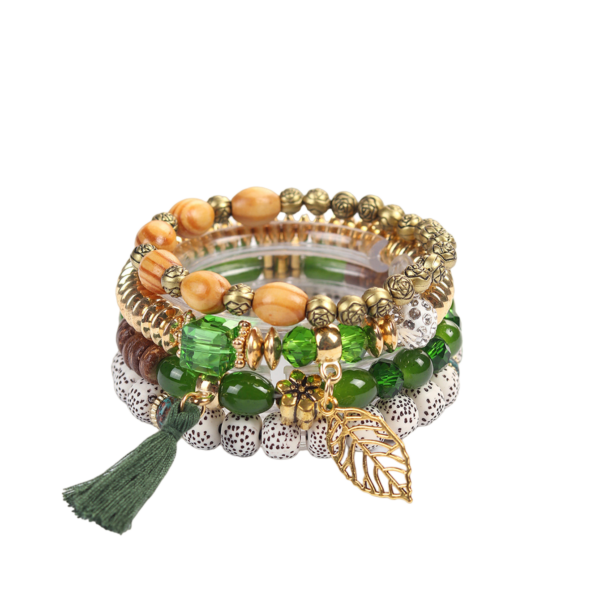 Bohemian Tassel Bracelet Set with Glass Beads Multi-Layer Jewelry Green