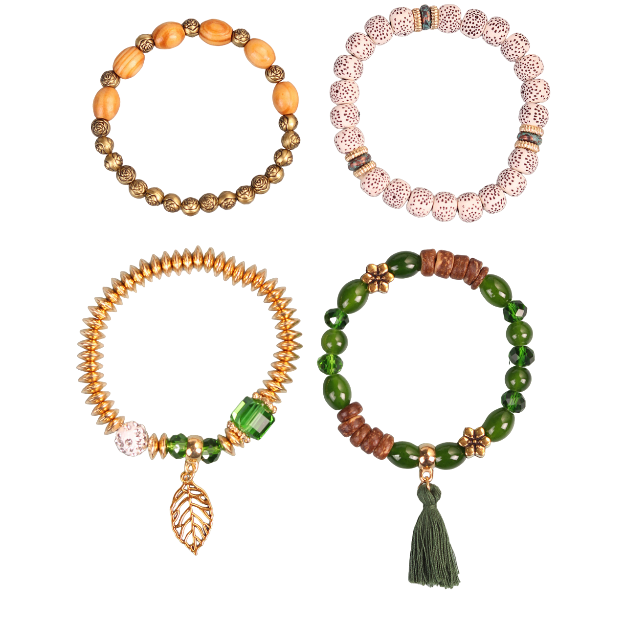 Bohemian Tassel Bracelet Set with Glass Beads Multi-Layer Jewelry Details