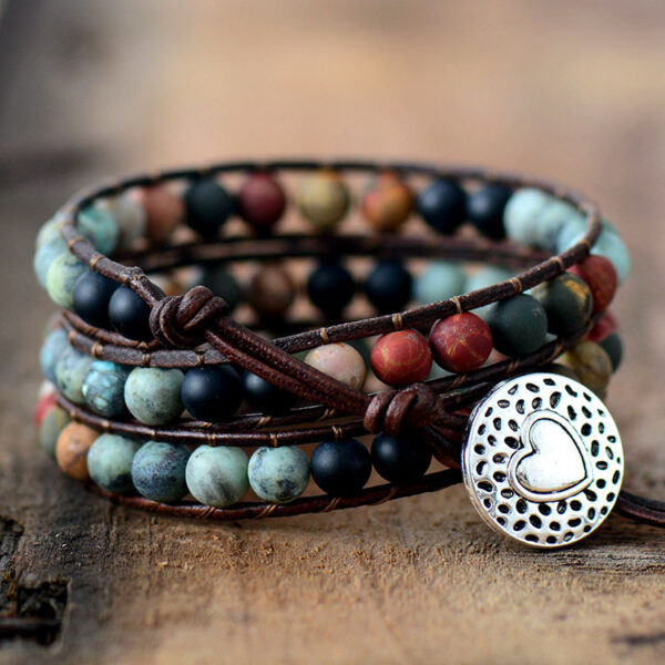 Matte Stone Wrap Leather Bracelet