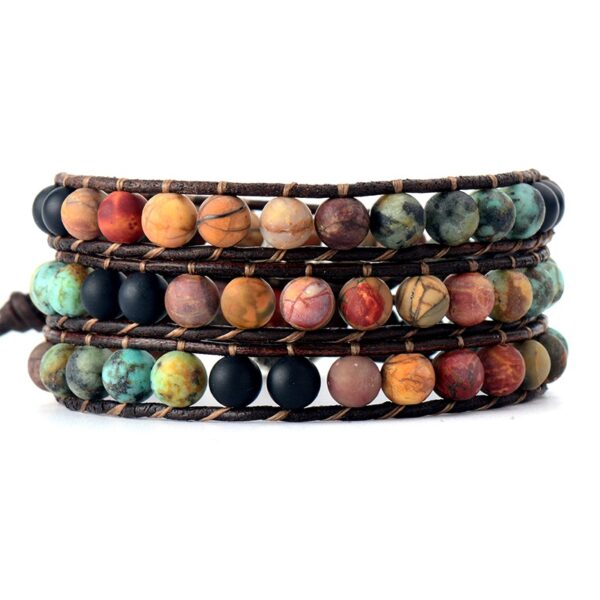 Matte Stone Wrap Leather Bracelet