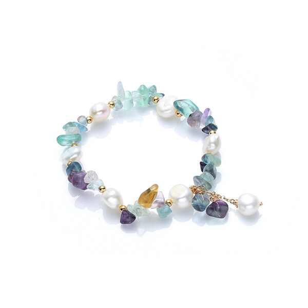 Natural Color Green Fluorite Stone and Pearl Bracelet