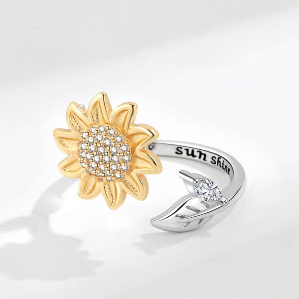 Spinning Sunflower Fidget Ring for Anxiety Sterling Silver 925